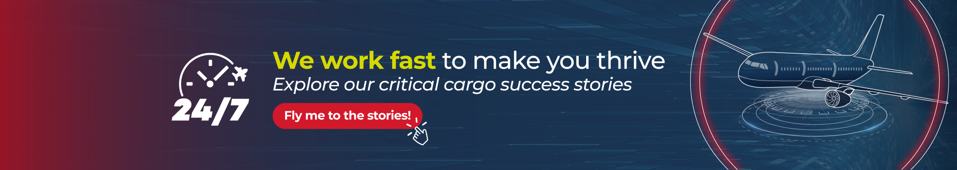 It is a banner. It says: we work fast to make you thrive. Read our clients' success stories. Click on it to go to a page with all our time critical cargo videos and articles.